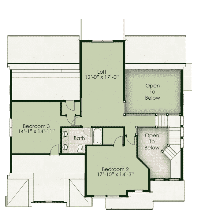 Chesapeake second floor plan featuring two bedrooms and a loft