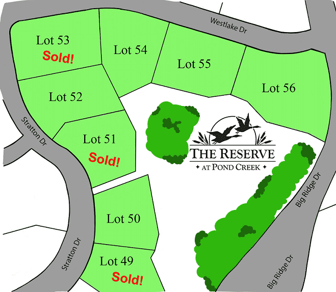 The Reserve at Pond Creek neighborhood map of lots