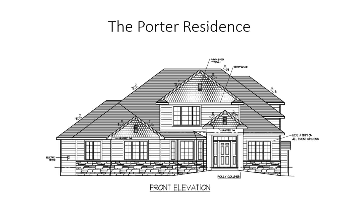 Exterior front elevation drawing of new home