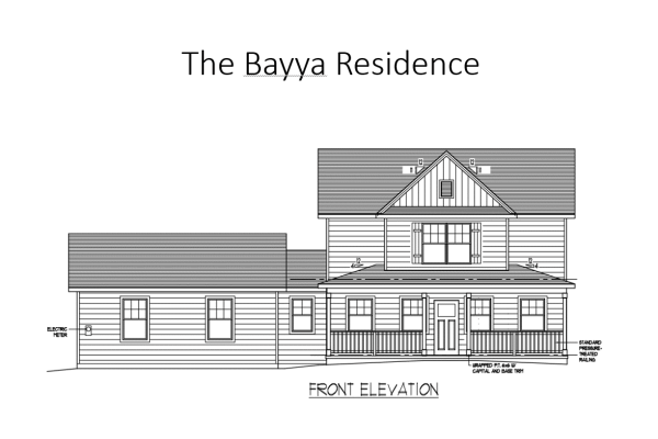 Drawing of front elevation for new home